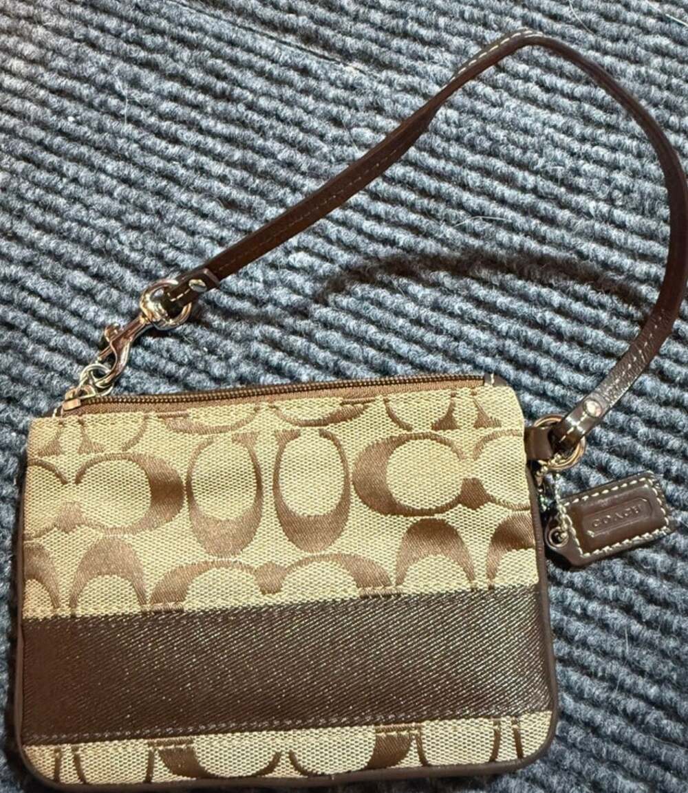 Coach Signature C Brown Canvas and Leather Wristlet